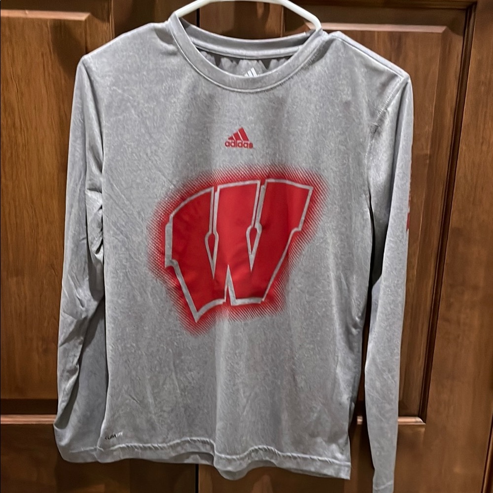 Adidas Gray Long Sleeve Shirt with Wisconsin Logo